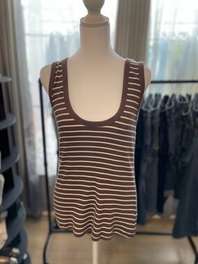 Universal Thread Brown and Cream Striped Ribbed Tank